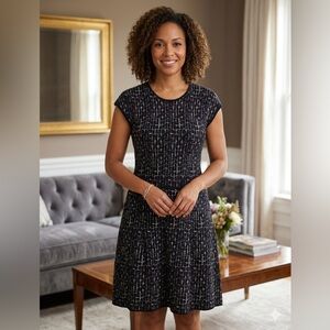 Bottega Veneta Black Patterned Midi Dress with Subtle Accent